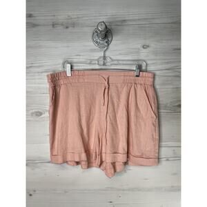 Como Vintage Shorts Womens XL Pink Linen Blend Elastic Waist Drawstring Pockets
